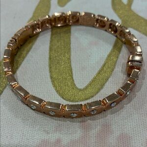 Elegant Rose Gold Tone Magnetic Bracelet with Crystal Rhinestone Inlay Accents